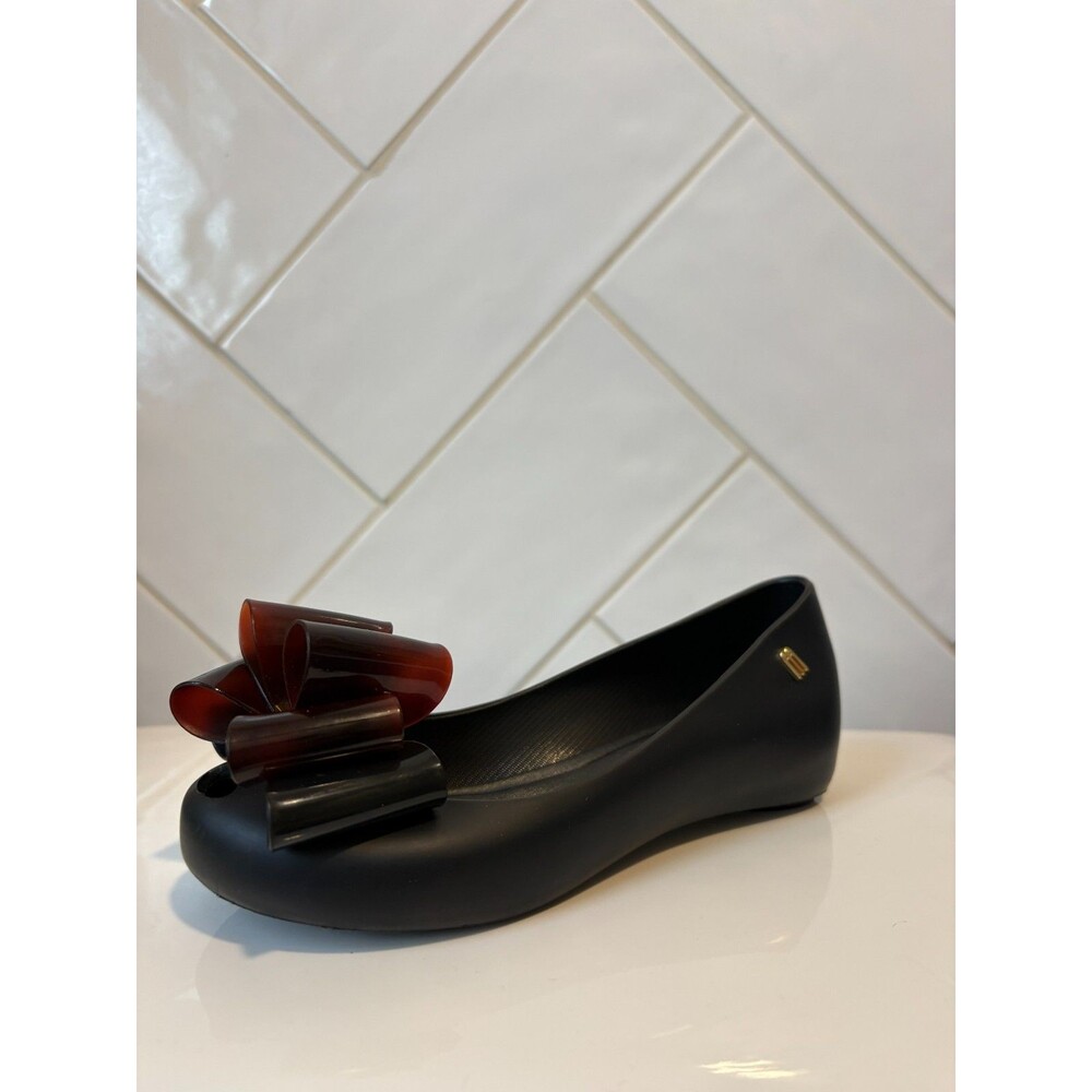 Mini Melissa Ultragirl Triple Bow Flats Black Tortoiseshell Bow Girl Size 1